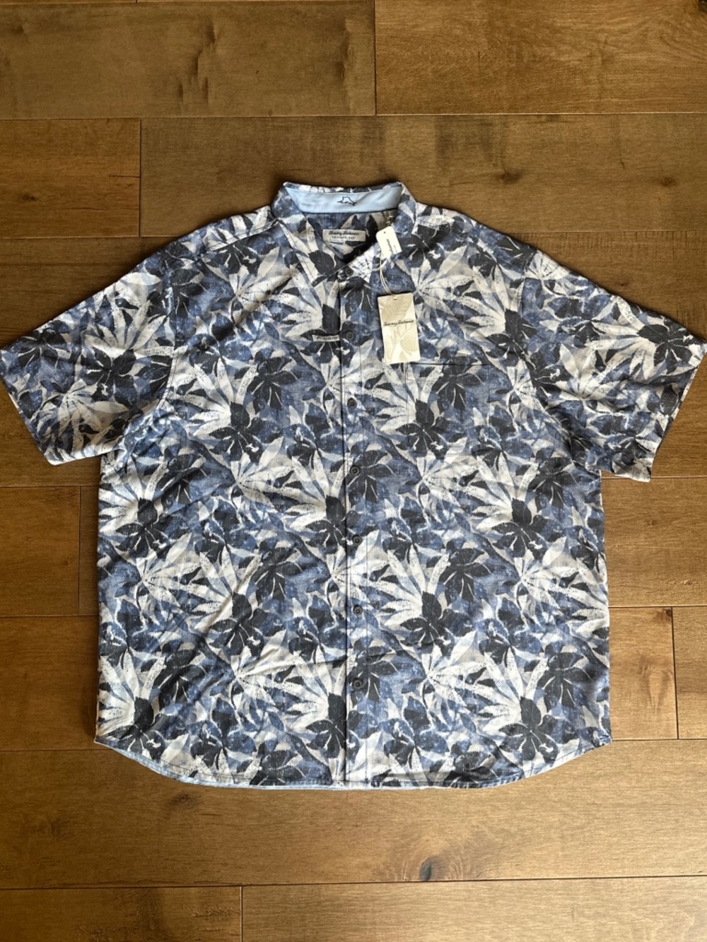 Tommy Bahama Coastal Ease Frond Drift IslandZone Camp Shirt Blue Sz XXXL NEW